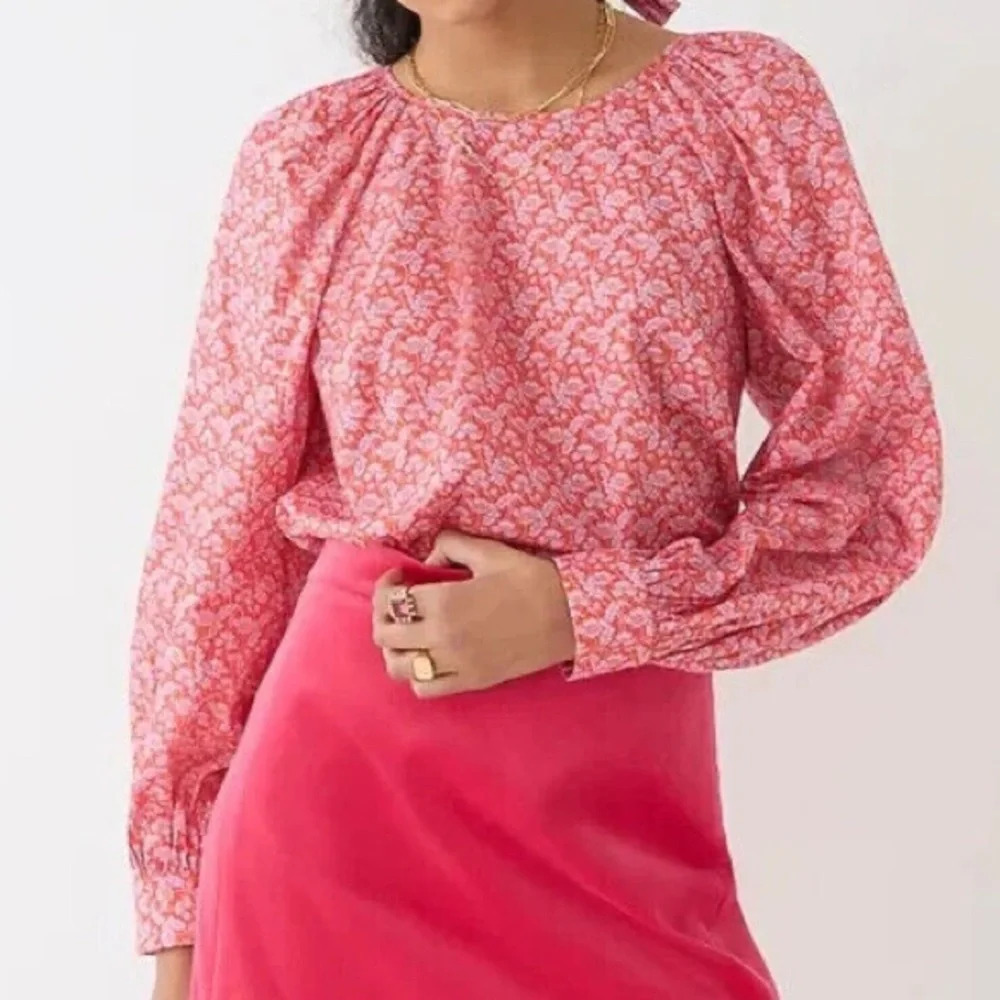 J. Crew Puff-sleeve scoopneck shirt in Liberty Toutouayette fabric XS Red